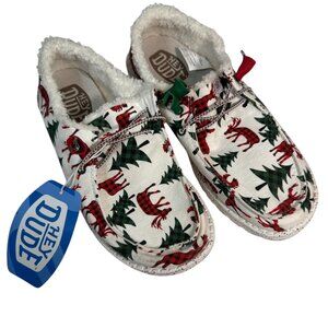 Hey Dude Wendy Woodland Buffalo Plaid Christmas Slip On Shoes Women's 6 NEW